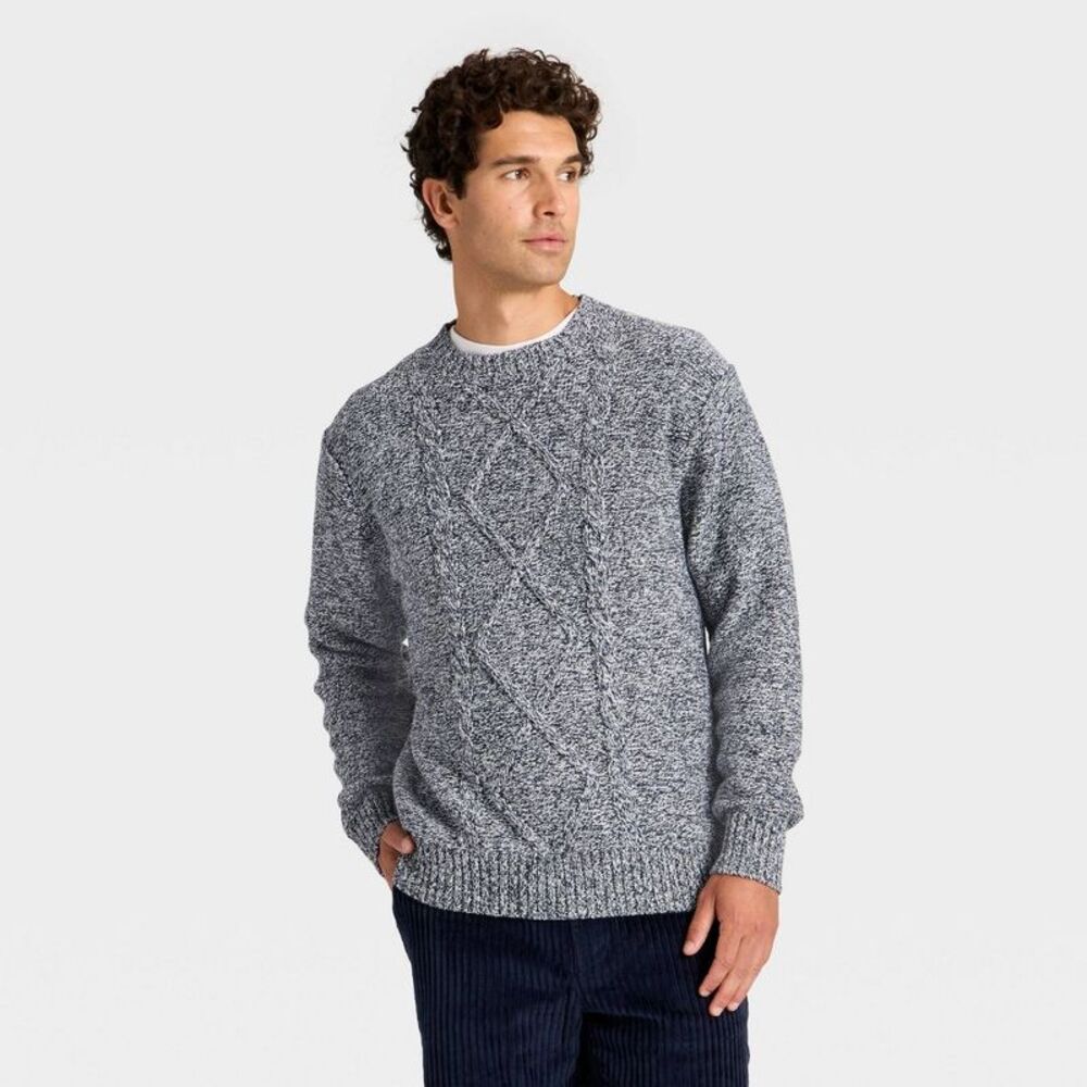 Houston White Men's Long Sleeve Crewneck Cableknit Pullover Sweater - Gray XXL